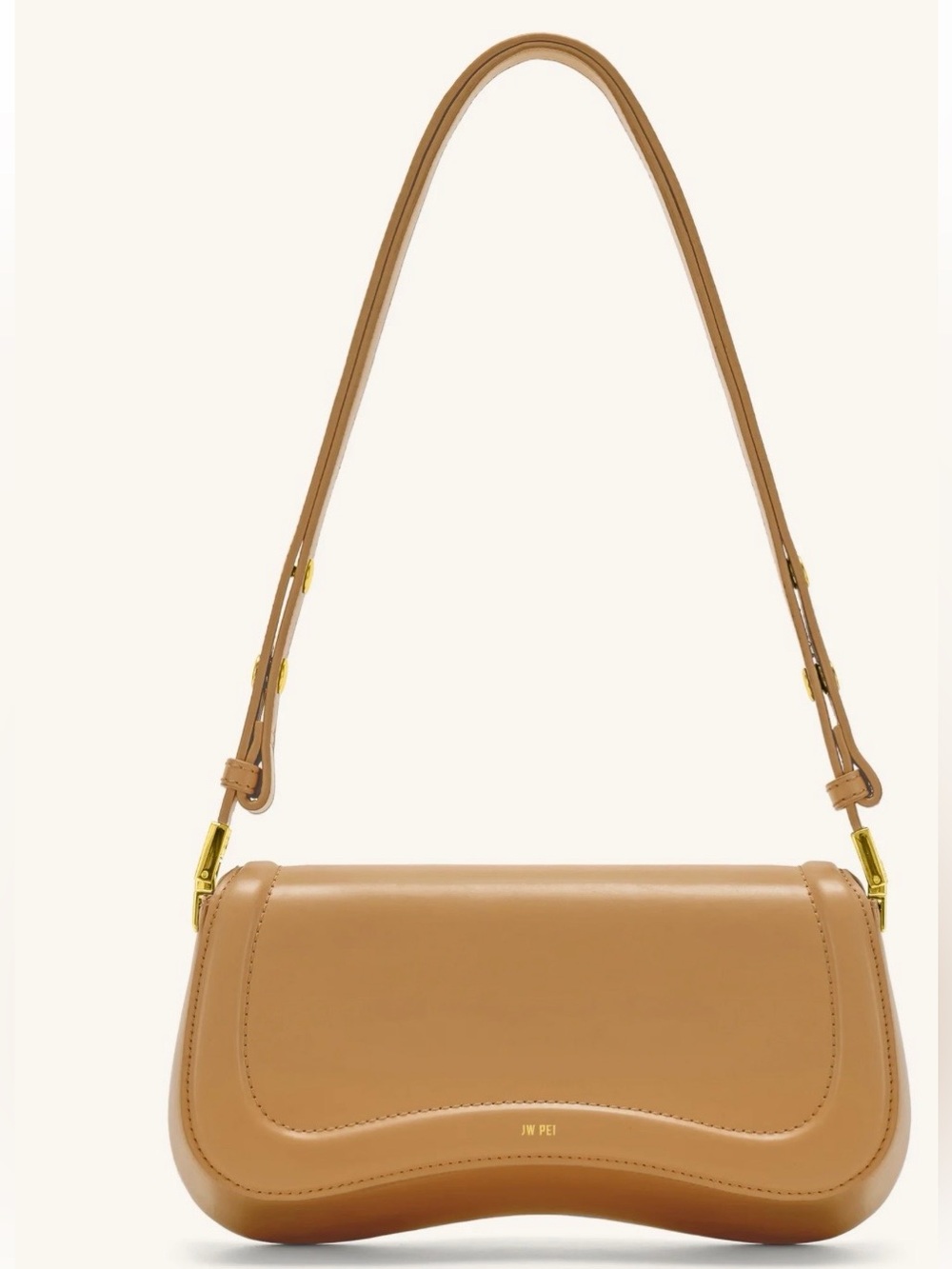 Tan Curved Leather Shoulder Bag